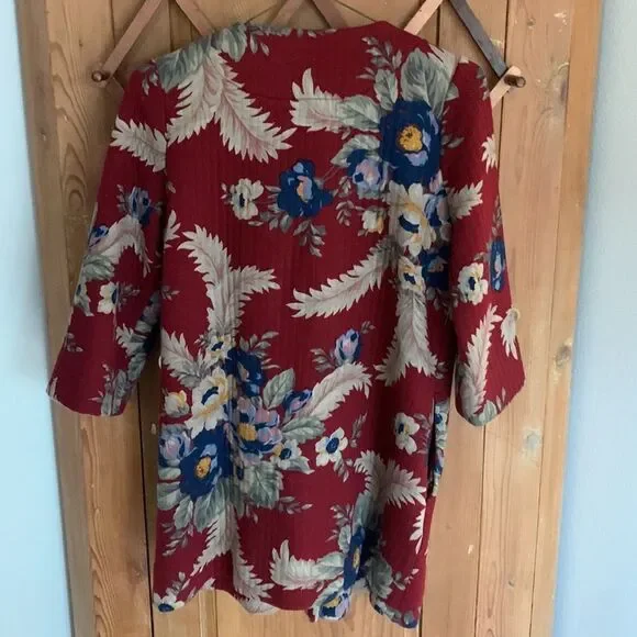 Uncle Frank maroon quilted gold floral appliqué buttoned coat - Picture 7 of 9